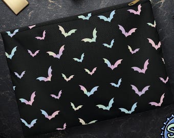Pastel Bats Zipper Pouch, Gothic Makeup Bag, Halloween Travel Case, Pastel Goth Pencil Case, Spooky Vampire Gift, Witchy Halloween Bag