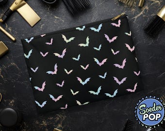 Pastel Bats Zipper Pouch, Gothic Makeup Bag, Halloween Travel Case, Pastel Goth Pencil Case, Spooky Vampire Gift, Witchy Halloween Bag
