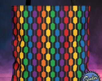 Mid Century Modern Pride Tote Bag | Retro Rainbow LGBTQ+ Gift | Geometric Honeycomb Market Bag | Stylish Gay Pride Accessory, LGBT Ally Gift