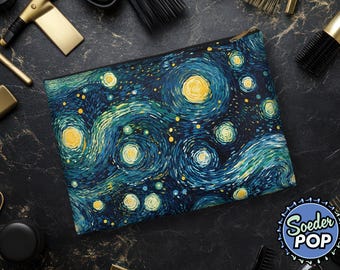Van Gogh Inspired Pouch, Starry Night Makeup Bag, Art Cosmetic Case, Zippered Travel Organizer, Celestial Gift for Art Lovers and Astronauts