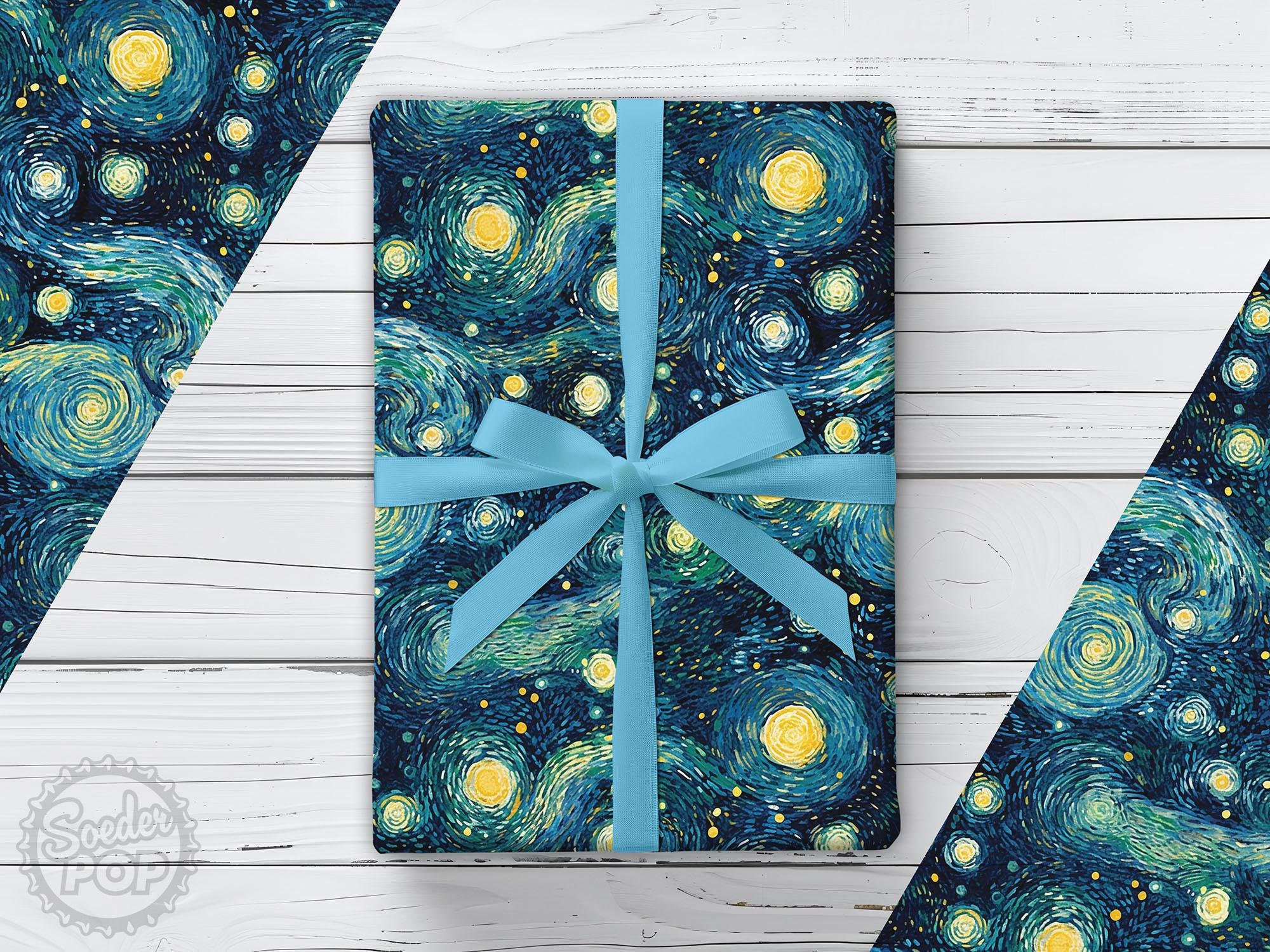 Starry Night Wrapping Paper Inspired by Vincent Van Gogh, Master Artist Celestial Gift Wrap Print, Fine Art Design for Birthday Holiday Gift