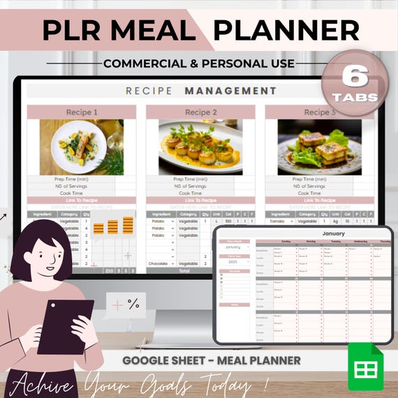 PLR Meal Planner Google Sheet: Calorie & Grocery Tracker (Resell Template)