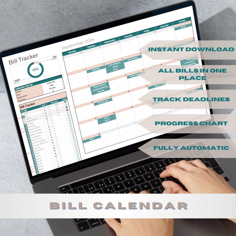 Progress Bill Layout PLR Bill Tracker Spreadsheet: Google Sheet Budget Calendar (digital ...