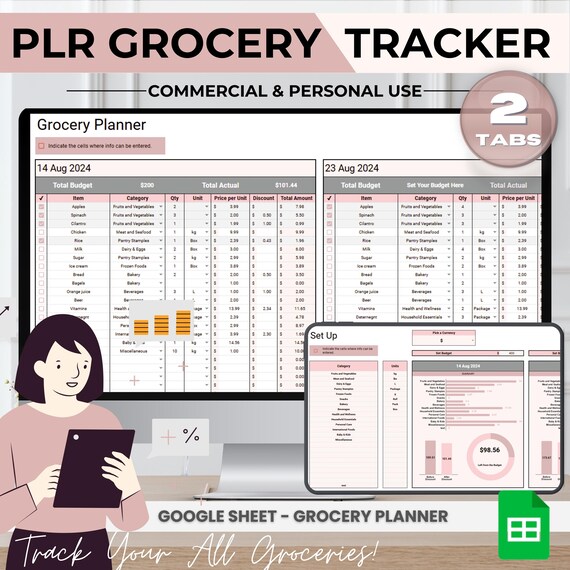 PLR Grocery Tracker: Google Sheet Template with Resell Rights