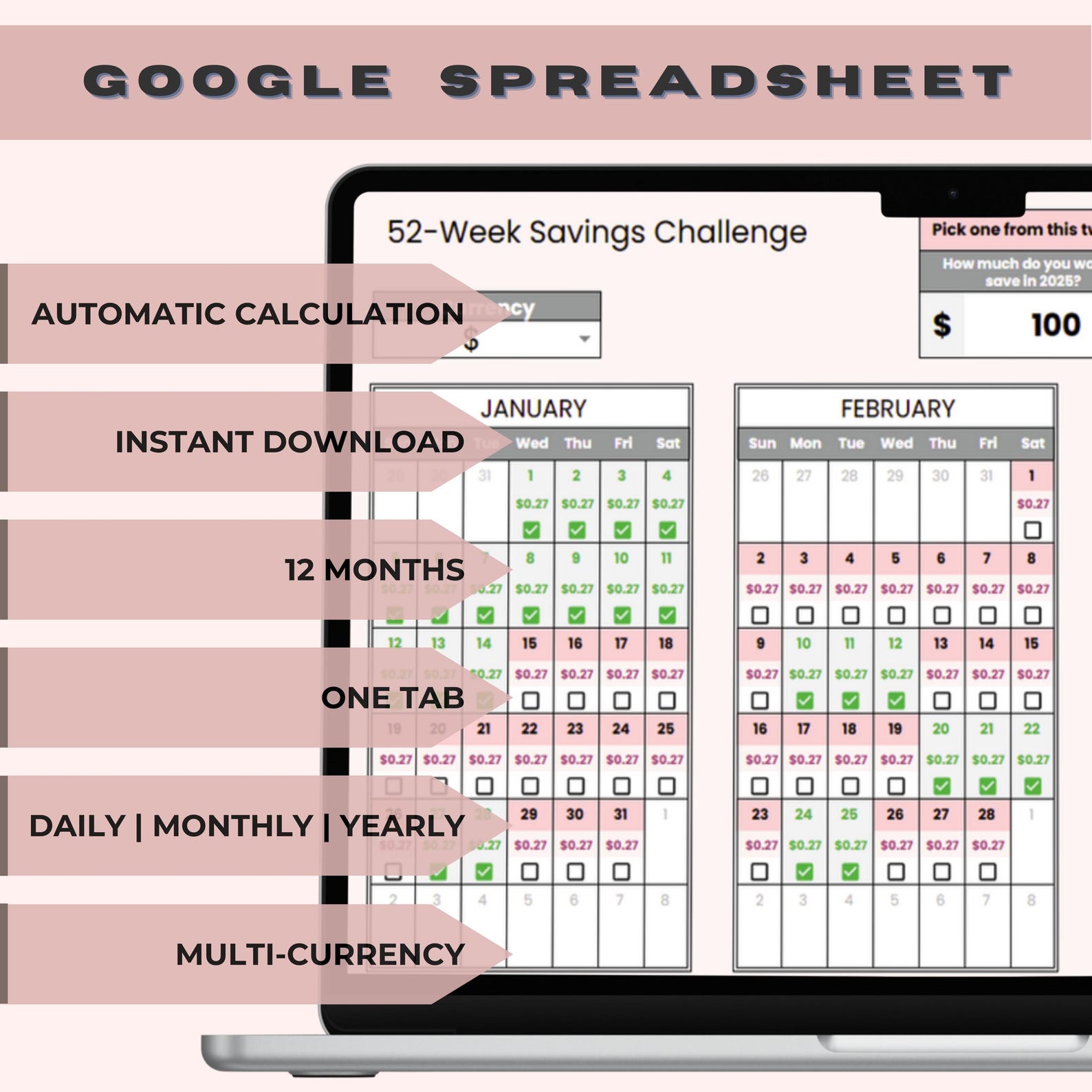 52-week Savings Challenge Spreadsheet: PLR Money Tracker (commercial ...