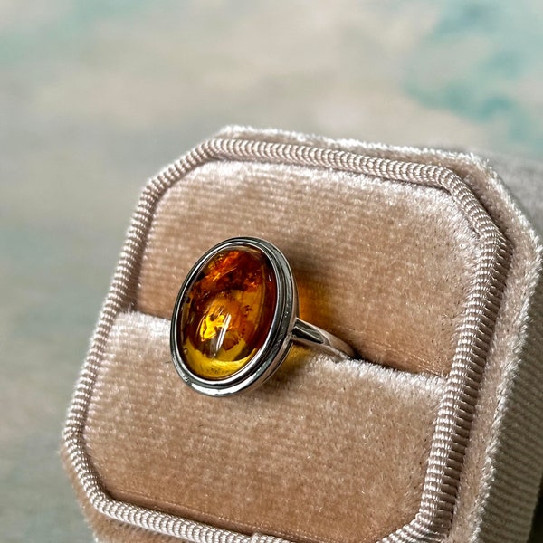 Natural Amber Ring, Handmade Amber Ring, Adjustable Size, Copper