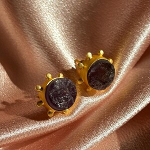 Amethyst Stud Earrings, Natural Raw Gemstone Jewelry, Gold Plated, Luxury Boho Earrings, February Birthstone Gift for Her