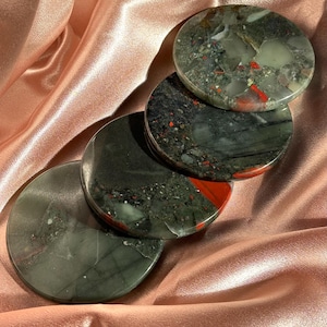 Zestaw 4 podstawek African Bloodstone z uchwytem, luksusowy prezent na parapetówkę, naczynia barmańskie z kamieni szlachetnych, naczynia do serwowania, wystrój domu