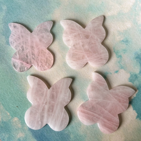 Natural Rose Quartz Butterfly Gua Sha, Hand Carved Massage Tool, Oil Applicator, Lymphatic Drainage and Wellness Tool