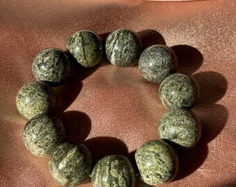 Green Zebra Jasper Bracelet | 18 mm Beads, Natural Gemstone Crystal Bead Bracelet, Large Beads