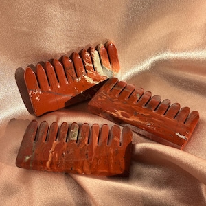 Red Jasper Comb, Head Massager, Hair Oil Application Tool, Scalp Circulation, Hand Carved Natural Luxury Spa Tool