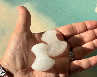 Natural, Hand Carved Milky Quartz Mushroom Gua Sha, Sculpting Tool - Single