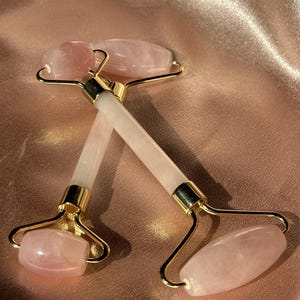 Rose Quartz Double Face Roller, Lymphatic Drainage, Luxury Jade Massage Tool, Spa Facial Tool, Premium Face Roller