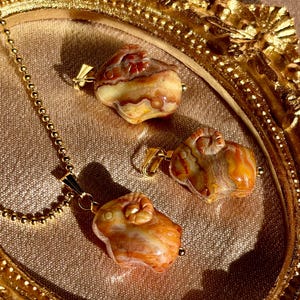 Natural Coral Jade Ram Pendant, Fossil Coral Jade Goat Sheep Charm, Gold Plated w/ optional S.Steel Chain , Boho Fall Jewelry, Aries