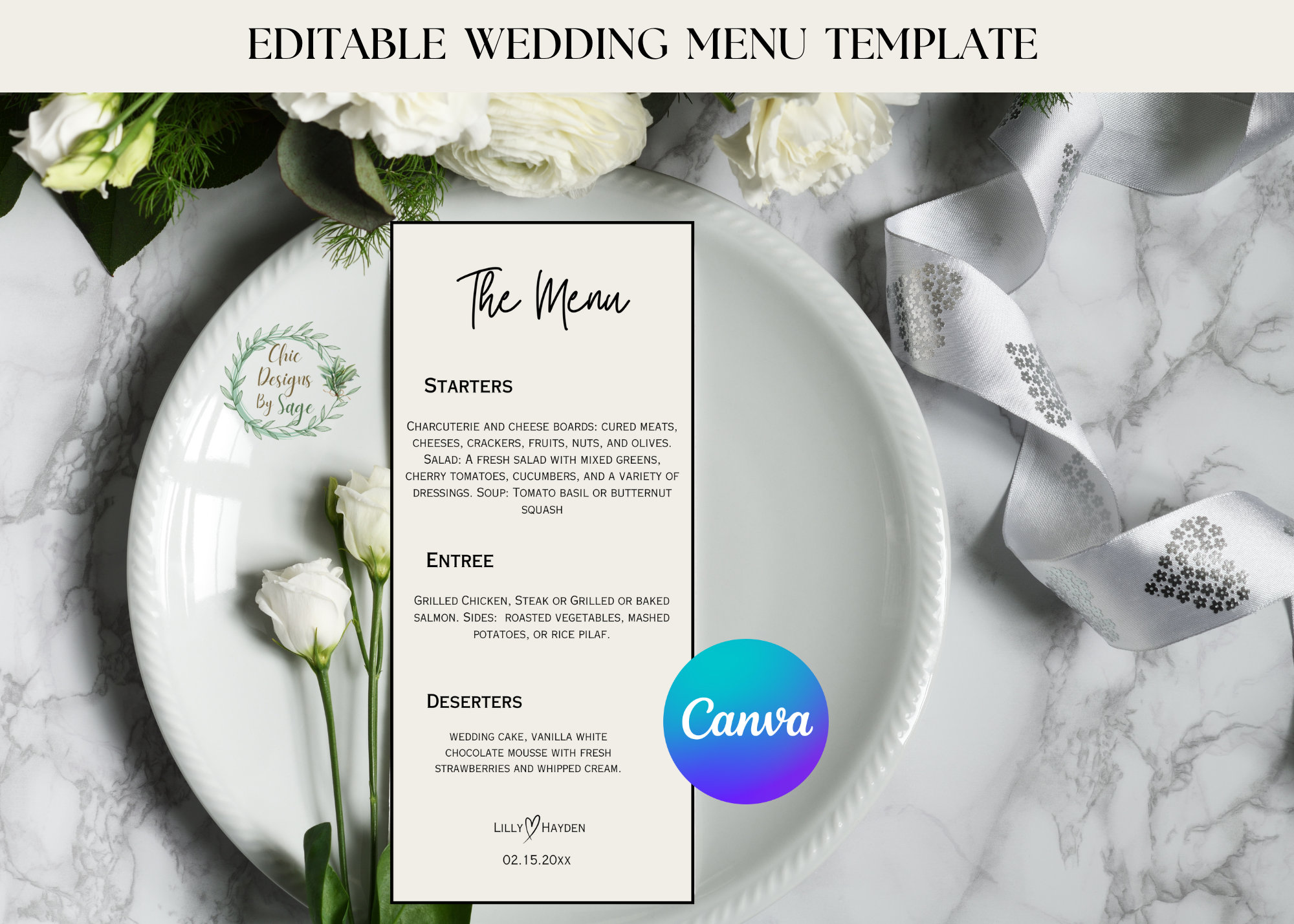 Wedding Menu Template Wedding Menu Sign Wedding Menu Cards Wedding ...