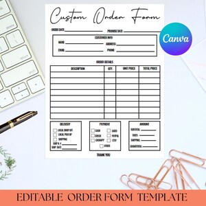 Order form editable | Order form template | Canva Template | Small business Forms | Instant Digital Download