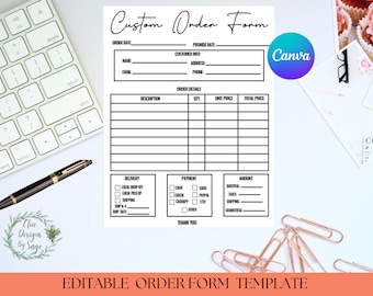Editable Order Form Template: Canva Small Business Form (Digital Download)