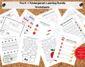 Lot de feuilles d'exercices pour l'enseignement préscolaire : plus de 200 pages (téléchargement numérique)