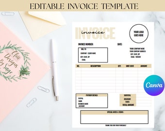 Editable Invoice Template Canva | Small Business Invoice Printable | Freelancer Billing Form | Professional Invoice | Digital Download