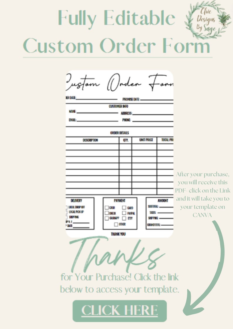 Editable Order Form Template: Canva Small Business Form (digital ...