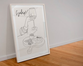 DIGITAL DOWNLOAD | Printable wall art | Art Print | Salud! Cheers | Calming home | Gallery Wall art | Wine and charcuterie