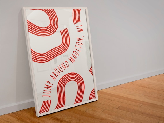 DIGITAL DOWNLOAD | Madison WI | Printable wall art | Art Print | Jump Around Madison | Red and White gallry print