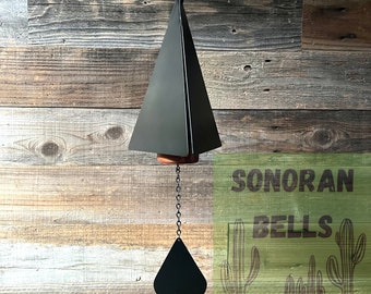 Heavy Metal Wind Chime Bell, Customizable Windchime Color & Wind Catcher, Triangular Rustic Bell, Rusty Metal Art