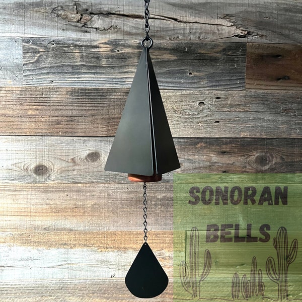 Heavy Metal Wind Chime Bell, Customizable Windchime Color & Wind Catcher, Triangular Rustic Bell, Rusty Metal Art