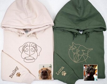 Embroidered Pet Portrait Hoodie: Custom Dog or Cat Outline Sweatshirt