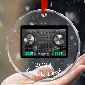Personalized DJ Mixer Glass Ornament, Custom DJ Machine Glass Ornament, Custom Christmas DJ Lover Customized Electronic Music Lover Gifts