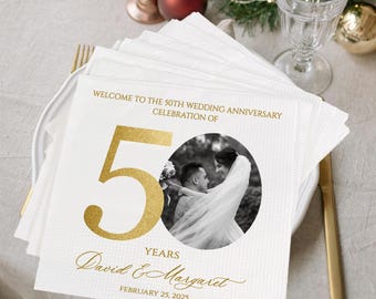 Custom Pack 50th Anniversary Napkins, 20th 30th 50th Wedding Anniversary, Beverage Luncheon Dinner Napkin, Anniversary Decors Party Supplies
