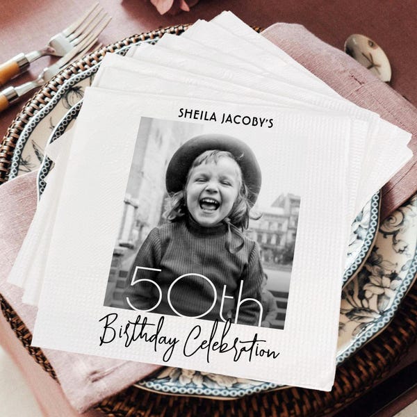 Custom 50th Birthday Photo Napkins, Personalized Birthday Napkins, Portrait Birthday Napkins, Happy 50 Birthday,Custom Birthday Party Decors