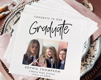 Custom Photo Graduate Cocktail Party Napkins, Graduation Party, Graduation Napkins, Grad Party Decor, Grad Dinner Party, Printed Napkins