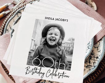 Custom 60th Birthday Photo Napkins, Personalized Birthday Napkins, Portrait Birthday Napkins, Happy 60 Birthday,Custom Birthday Party Decors