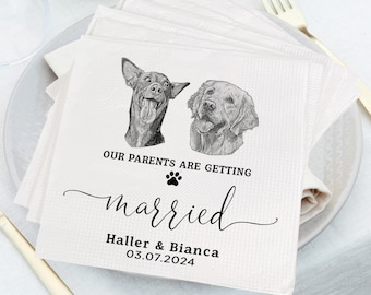 Personalized Our Parents Are Getting Married Pet Napkins, Engagement Party Napkins, Glass Cocktail Napkin, Custom Bar Napkins, Photo Napkins