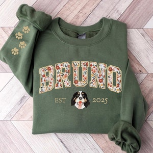 Personalized Dog Sweatshirt Floral Applique Embroidered, Custom Pet Face Sweater from Your Photo, Varsity Style Hoodie, Gifts for Dog Lover