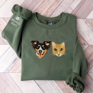 Personalized Dog Portrait Embroidered Sweatshirt, Custom Dog Cat Face Hoodie, Personalized Pet Face and Pet name Sweatshirt, Custom Gifts