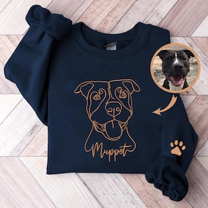 Custom Dog Portrait Outline Embroidered Sweatshirt, Custom Pet Sweatshirt, Personalized Pet Face and Pet name Sweatshirt, Gift for Pet Lover