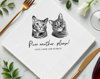 Personalized Illustrated Cat Wedding Napkins, Bridal Shower, Engagement Party, Custom Bar Napkins, Custom Pet Wedding Napkins, Cat Napkins