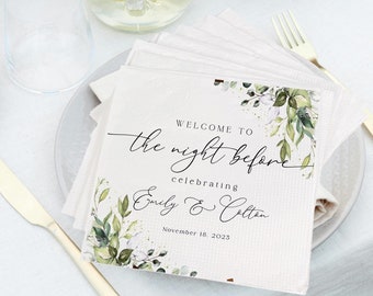 The Night Before Napkins, Engagement Napkins Custom Wedding Napkins Cocktail Luncheon Napkins Rehearsal Dinner Wedding Party Decoration