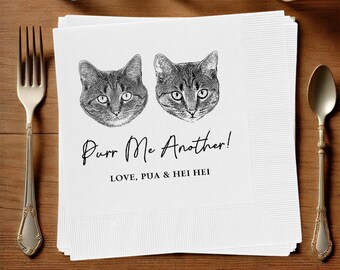 Illustrated Cat Wedding Napkins, Bridal Shower, Engagement Party, Custom Bar Napkins, Custom Pet Wedding Napkins, Cat Napkins, Pet Portrait