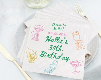 Custom Birthday Napkins, Personalized Birthday Napkins, Cocktail Inspired Bday Napkin, Birthday Party Supplies, Birthday Party Decors