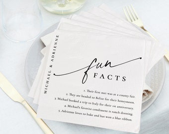 Fun Facts Napkins Custom Wedding Cocktail Napkins Personalized Engagement Napkins Rehearsal Dinner Wedding Engagement Party Decorations