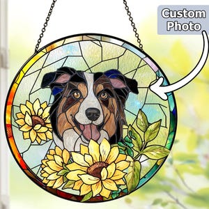 Personalized Pet Portrait Stained Glass Suncatcher, Custom Dog Portrait from Photo, Dog Portrait Art Suncatcher, Stained Glass Dog Memorial