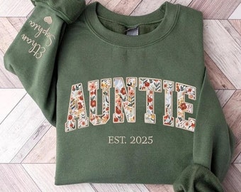 Embroidered Auntie Sweatshirt, Auntie Floral Applique Sweatshirt, Auntie Sweatshirt, Gifts For Nana, New Grandma Gifts, Auntie Mimi Hoodies