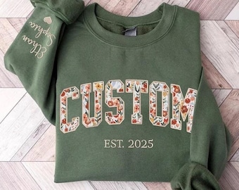 Custom Embroidered Nickname Sweatshirt,Custom Floral Applique Sweatshirt,Custom Sweatshirt, Gifts For Nana, New Grandma Gifts,Custom Hoodies