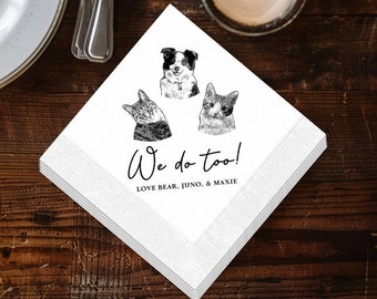 Personalized  Pet Cocktail Napkins for Weddings and Special Events,Personalized Wedding Napkins with Dog or Cat Illustration,Engagement Gift
