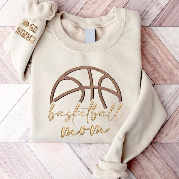 Custom Embroidered Basketball Mom Sweatshirt, Basketball Hoodie Sweater, Custom Basketball Mom Sweatshirt with Kid Name, Basketball Sweater