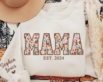 Applique Floral Mama Sweatshirt, Custom Mama Embroidered Sweatshirt, Personalized Mama Crewneck, Gift for Mama Grandma Mothers Day Christmas