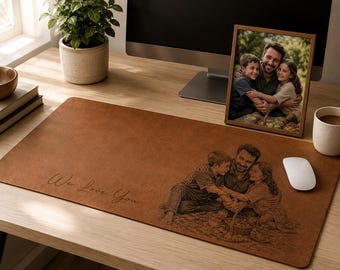 Custom Dad Line Art Desk Mat, Personalized Photo Sketch Mouse Pad, Father’s Day Gift for Daddy, Papa